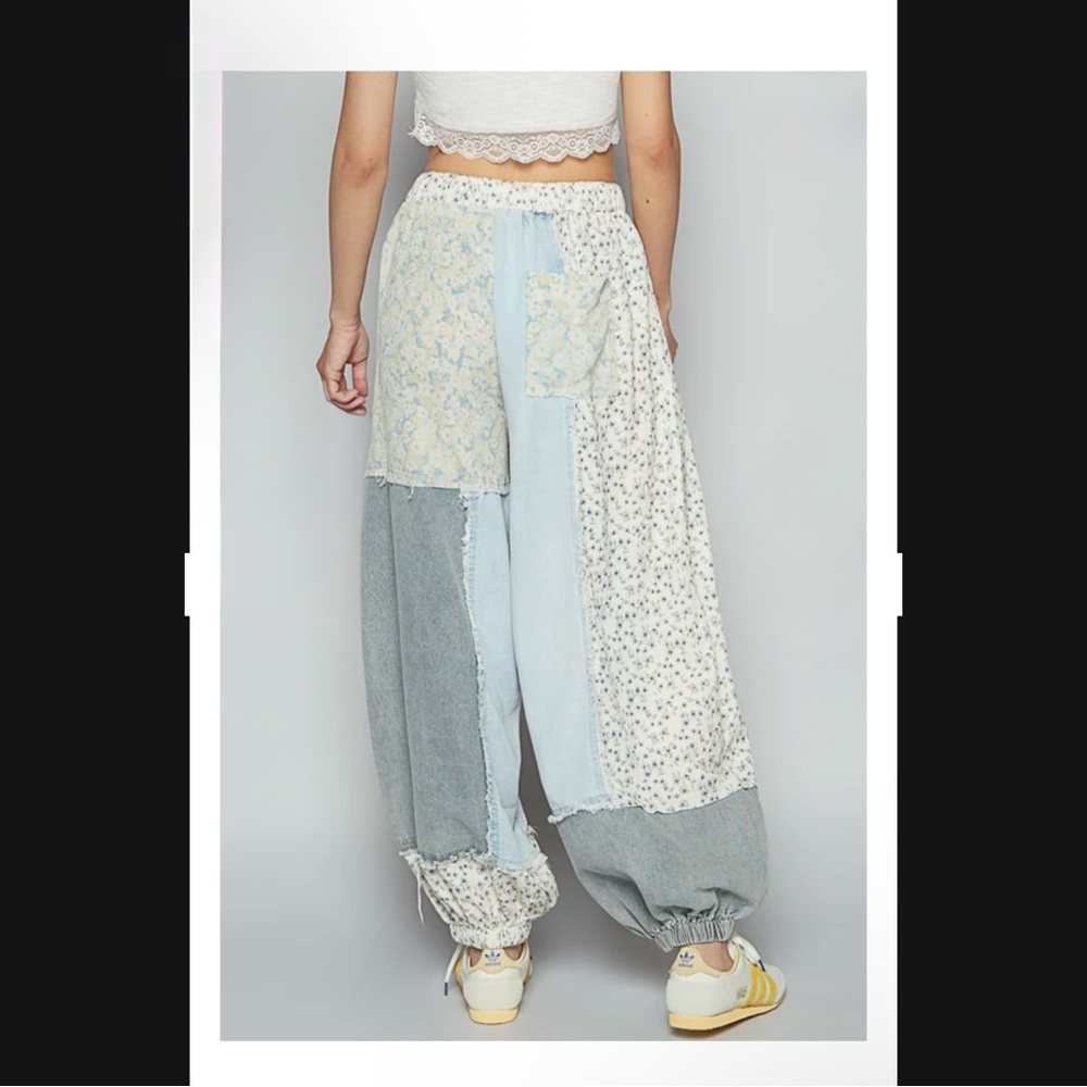 NEW -POL Floral Patchwork Joggers - Picture 3 of 4